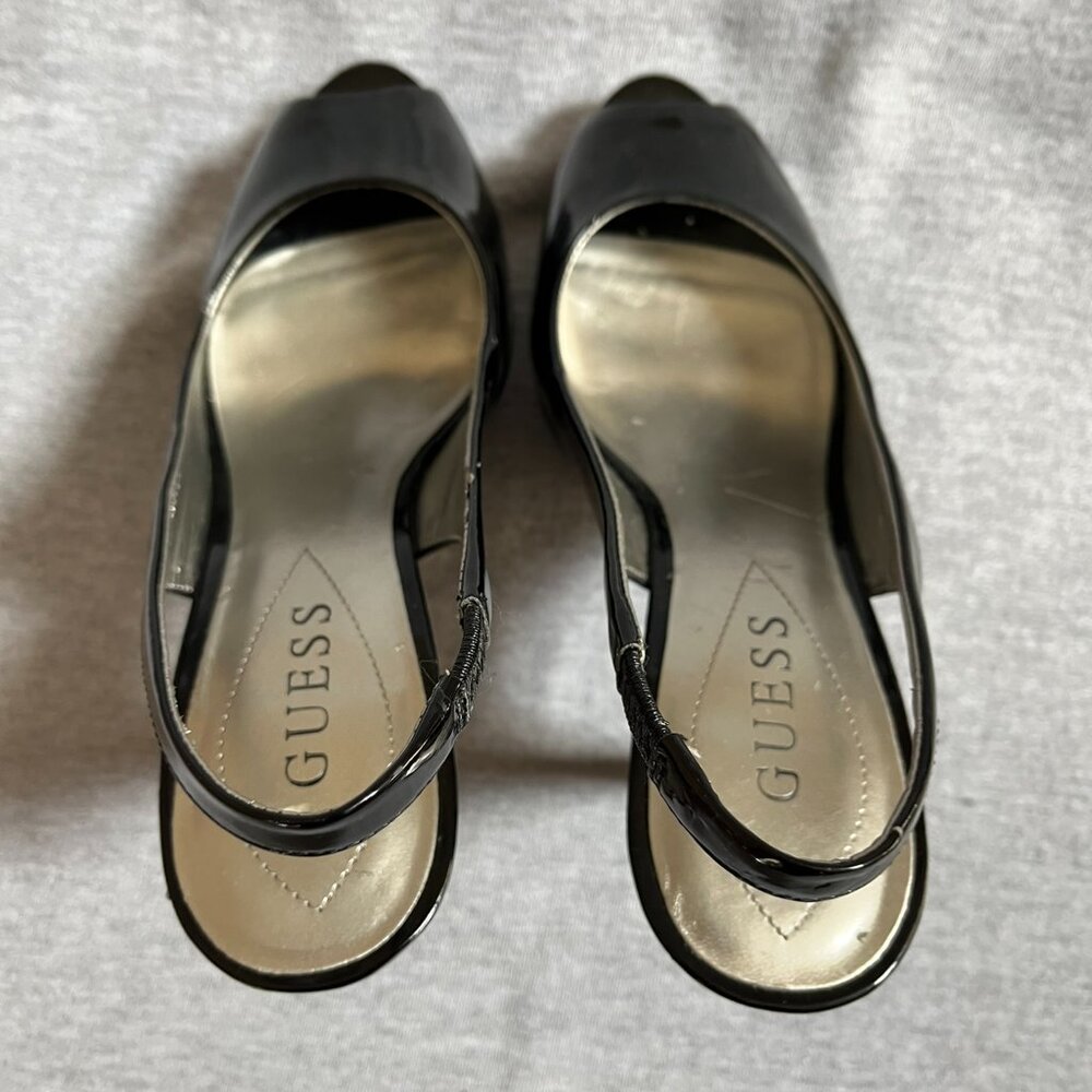 Guess Black Patent Leather Peep Toe Platform Heels.  Size 7M - Picture 5 of 12
